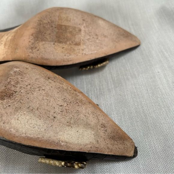 BETTYE MULLER LADIES HEELS SHOES 40 BROWN PYTHON LEATHER TEXTURED BOW POINTY - Picture 10 of 16